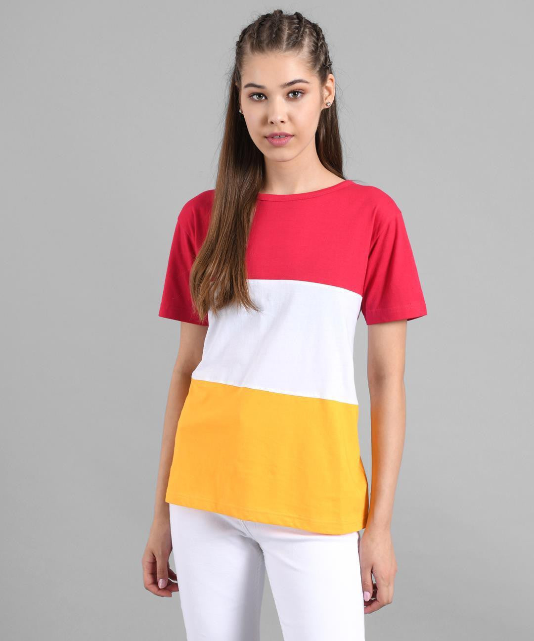 KOTTY Colorblock Women Round Neck Multicolor T-Shirt 
