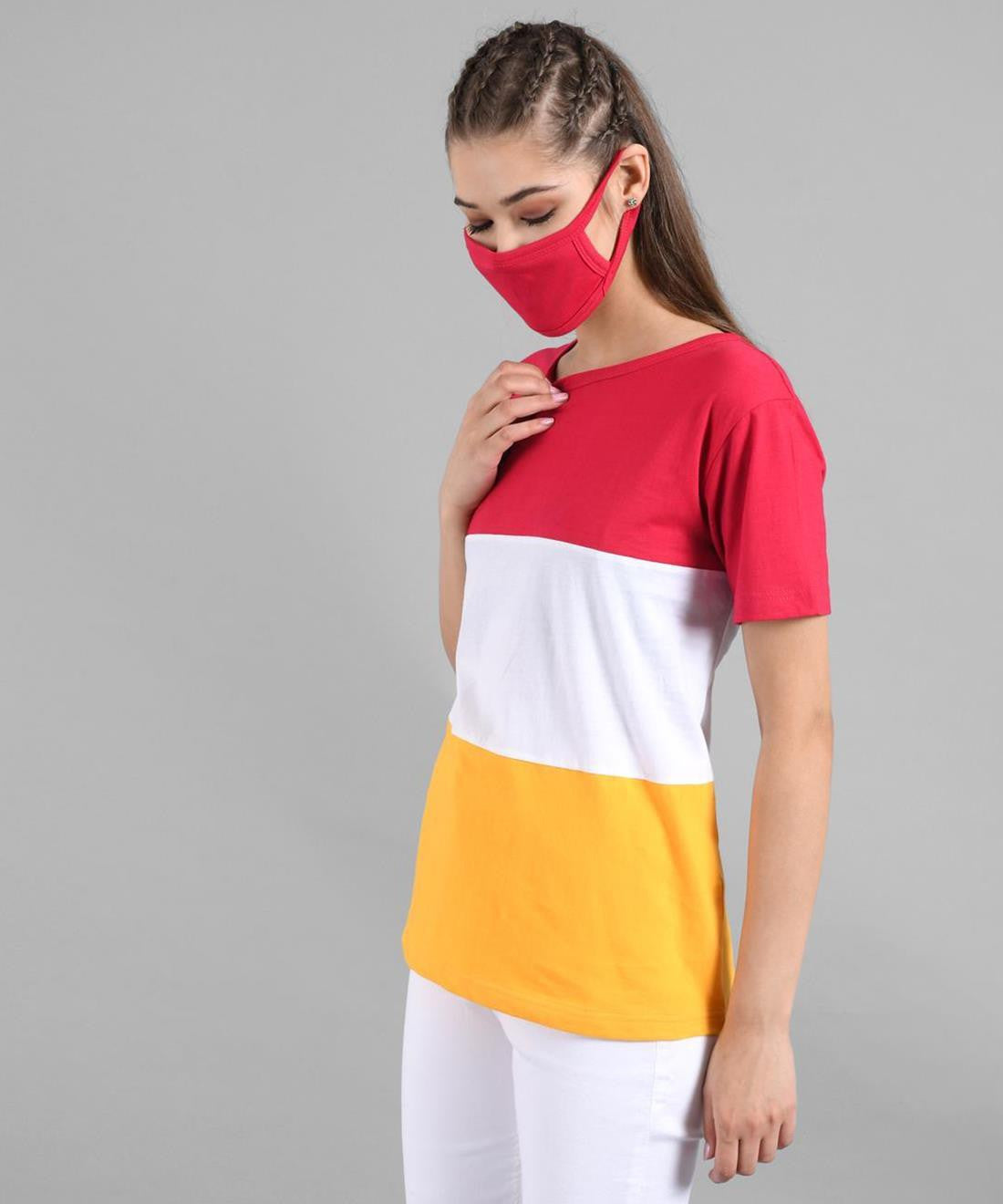 KOTTY Colorblock Women Round Neck Multicolor T-Shirt 