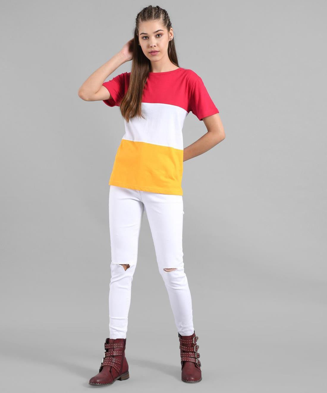 KOTTY Colorblock Women Round Neck Multicolor T-Shirt 