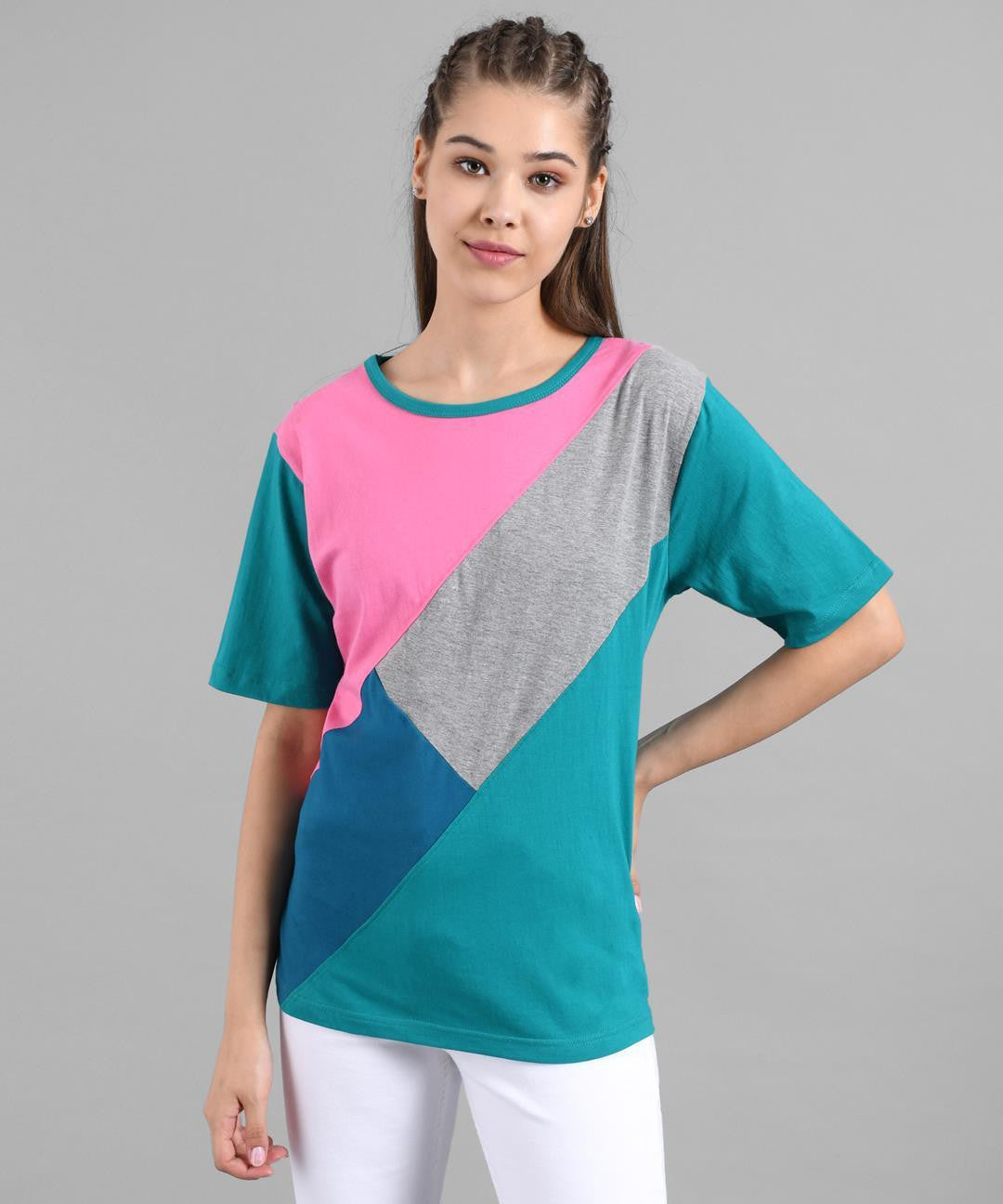 KOTTY Colorblock Women Round Neck Multicolor T-Shirt 