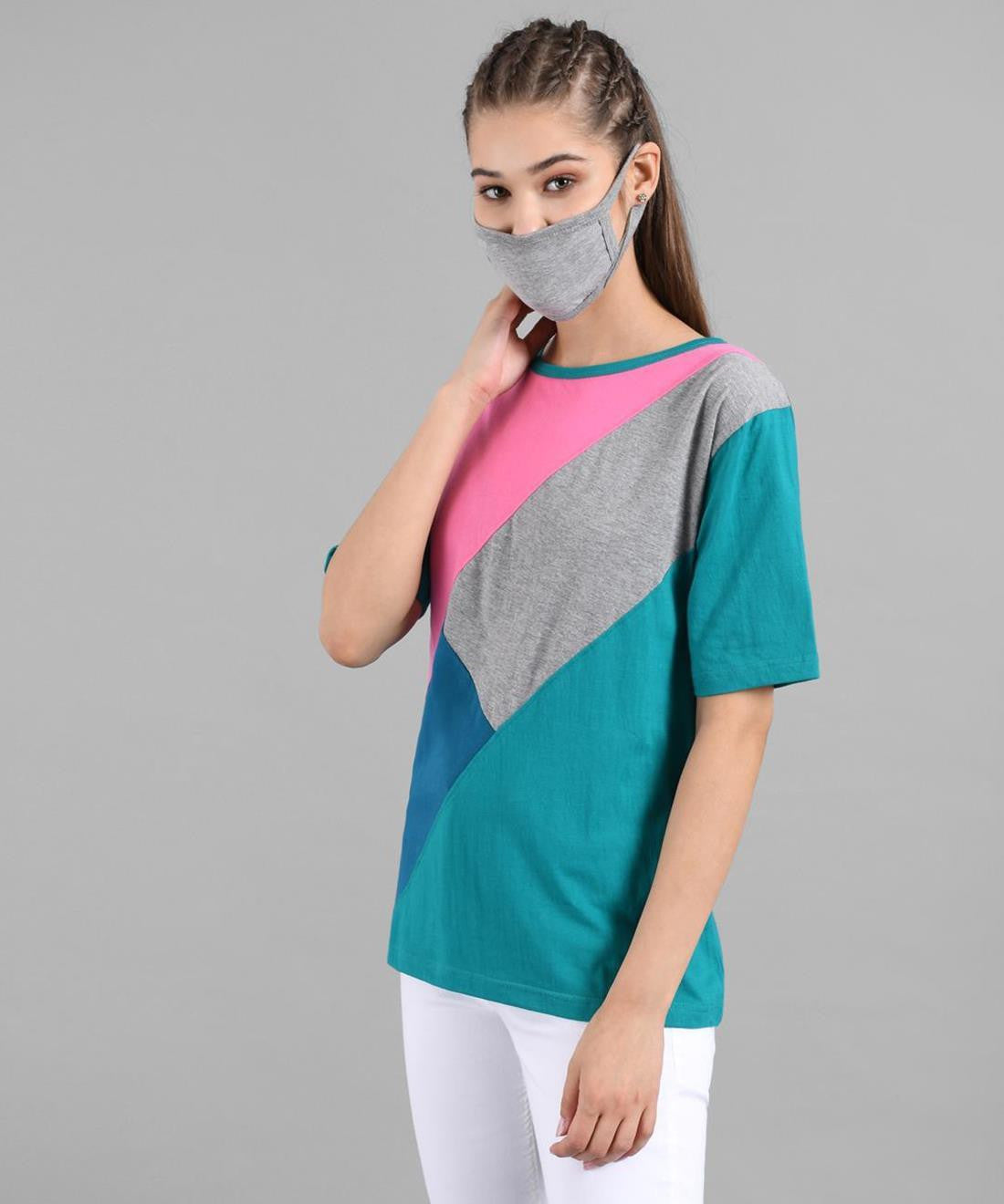 KOTTY Colorblock Women Round Neck Multicolor T-Shirt 