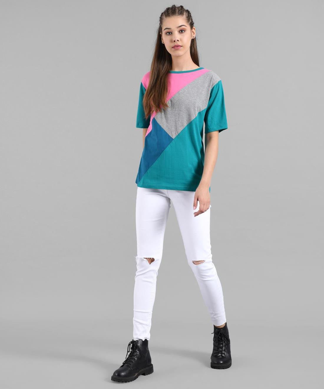 KOTTY Colorblock Women Round Neck Multicolor T-Shirt 