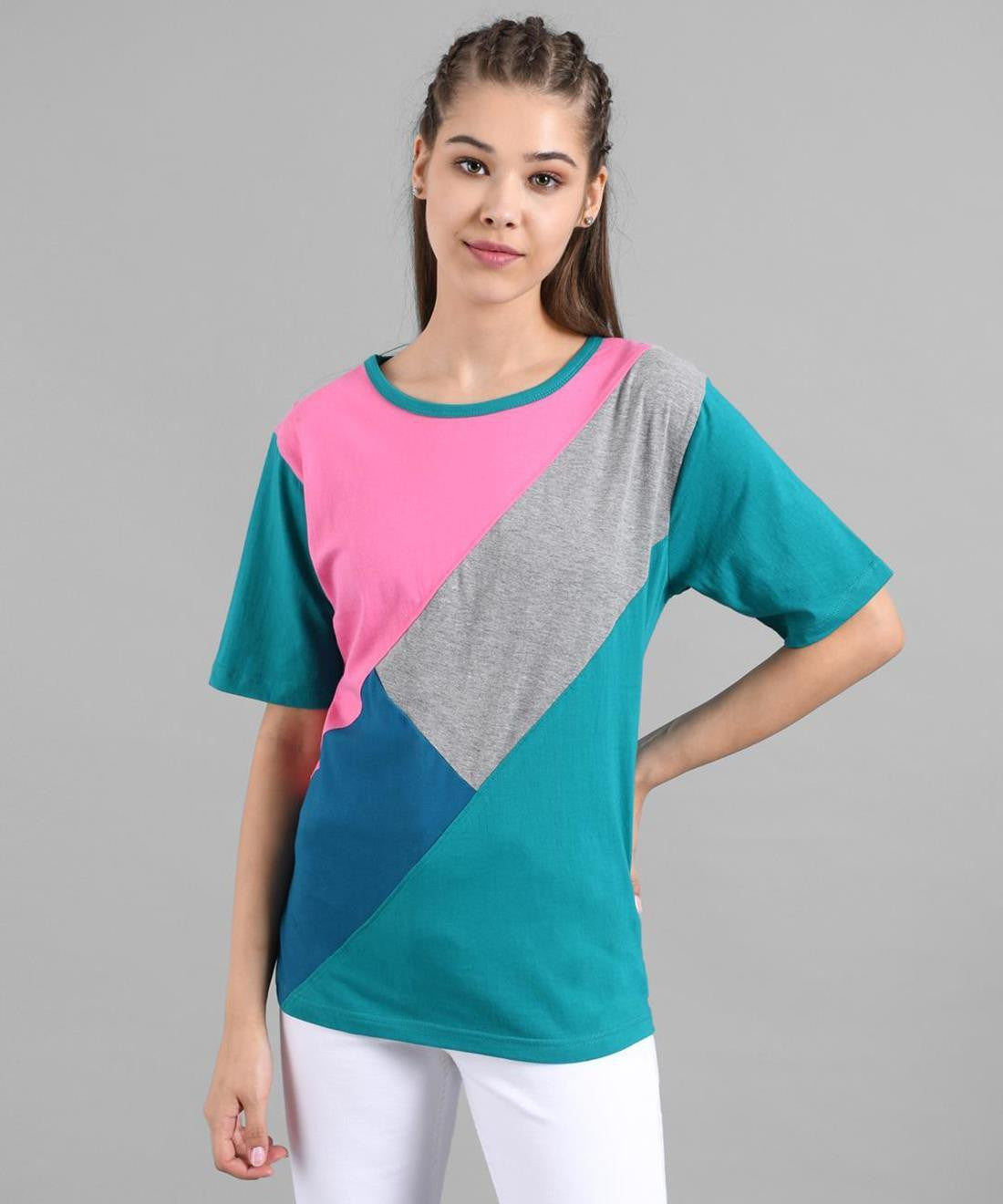 KOTTY Colorblock Women Round Neck Multicolor T-Shirt 