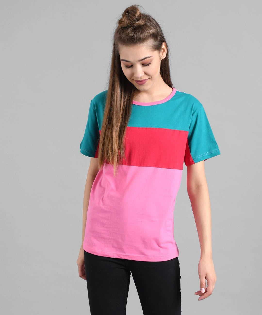 KOTTY Colorblock Women Round Neck Multicolor T-Shirt 