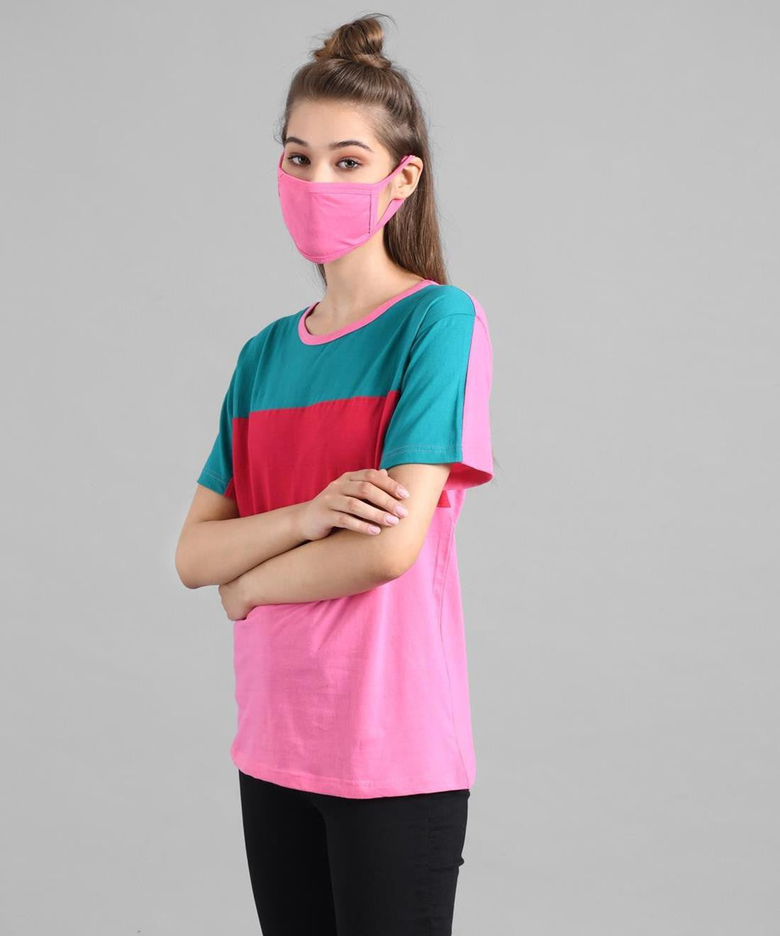 KOTTY Colorblock Women Round Neck Multicolor T-Shirt 