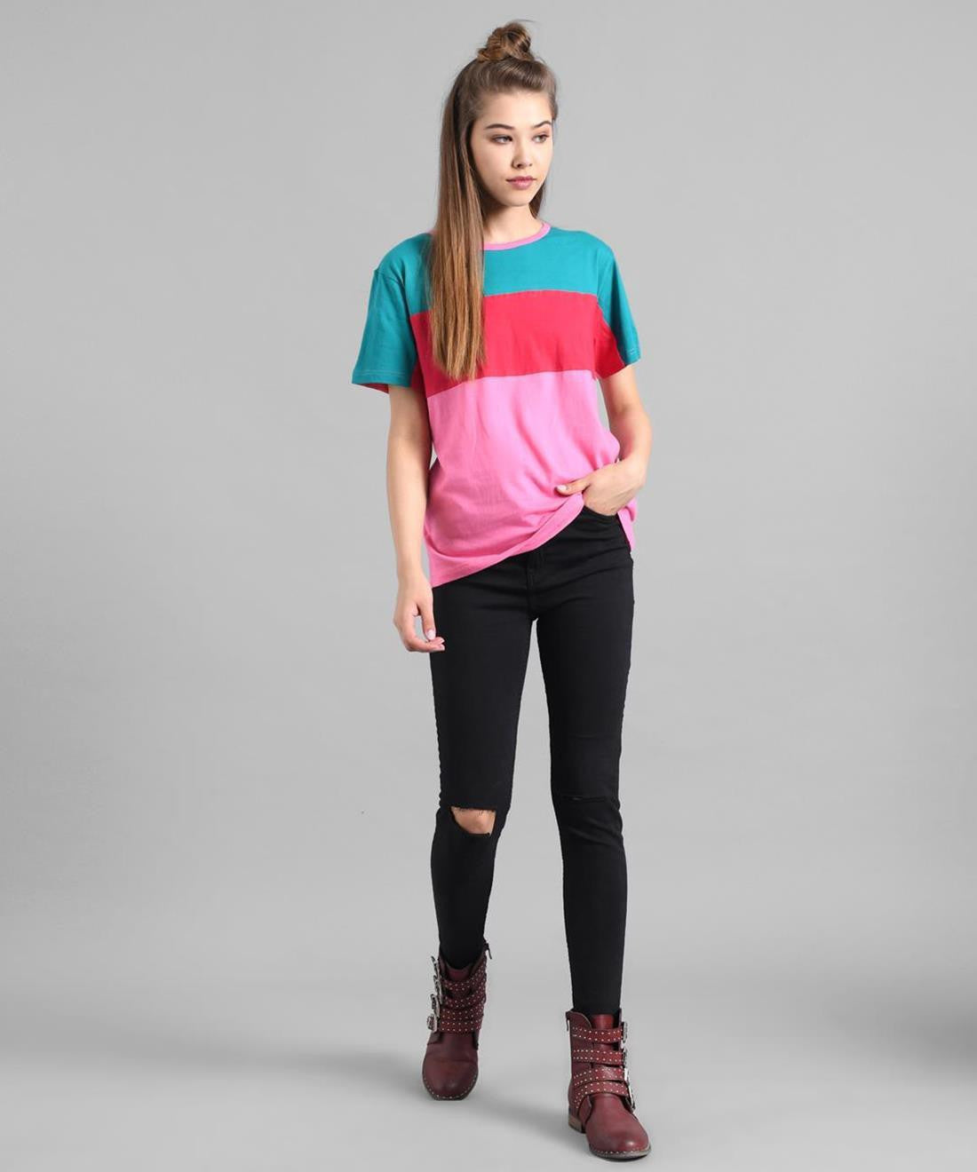 KOTTY Colorblock Women Round Neck Multicolor T-Shirt 
