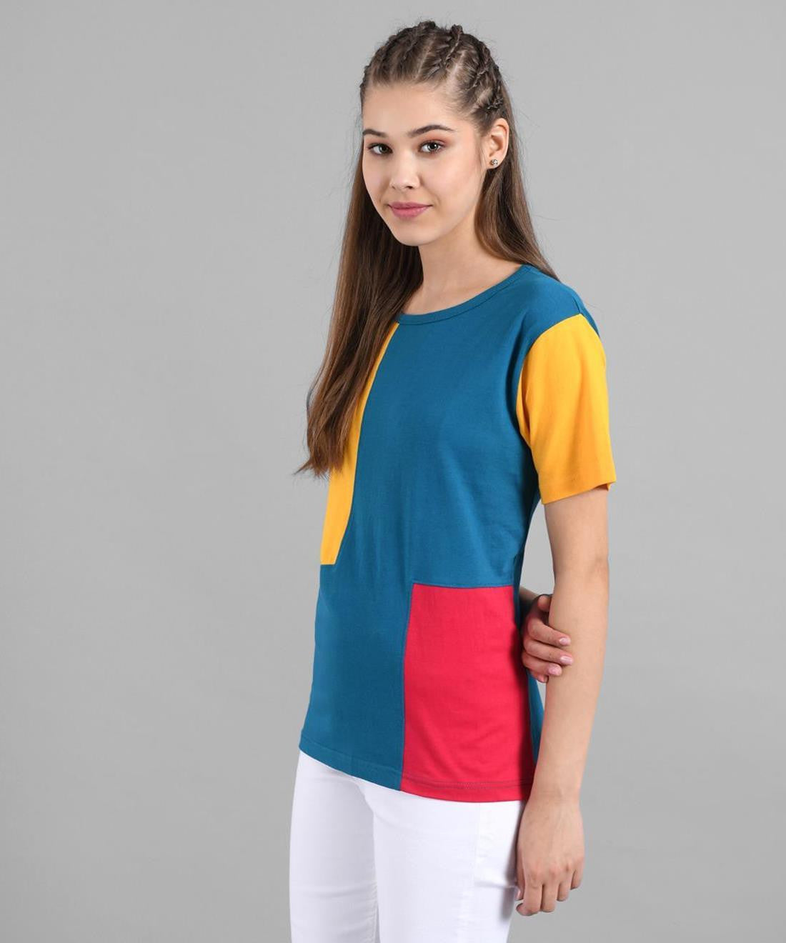 KOTTY Colorblock Women Round Neck Multicolor T-Shirt 