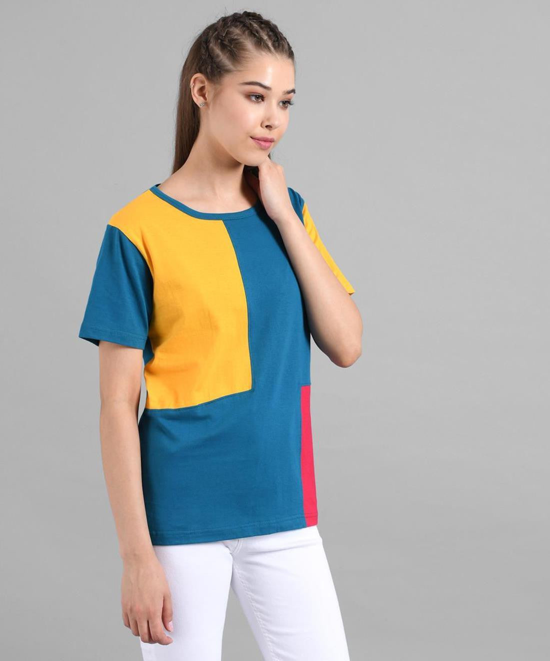 KOTTY Colorblock Women Round Neck Multicolor T-Shirt 
