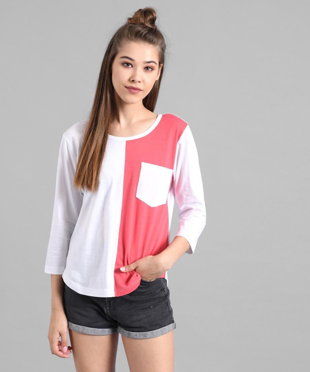 KOTTY Colorblock Women Round Neck Multicolor T-Shirt 