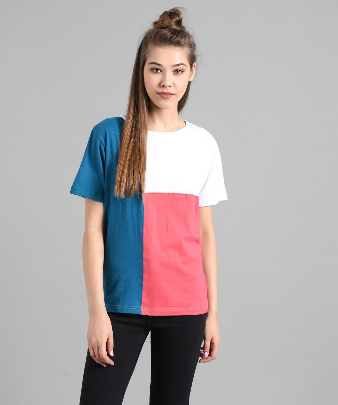 KOTTY Colorblock Women Round Neck Multicolor T-Shirt 