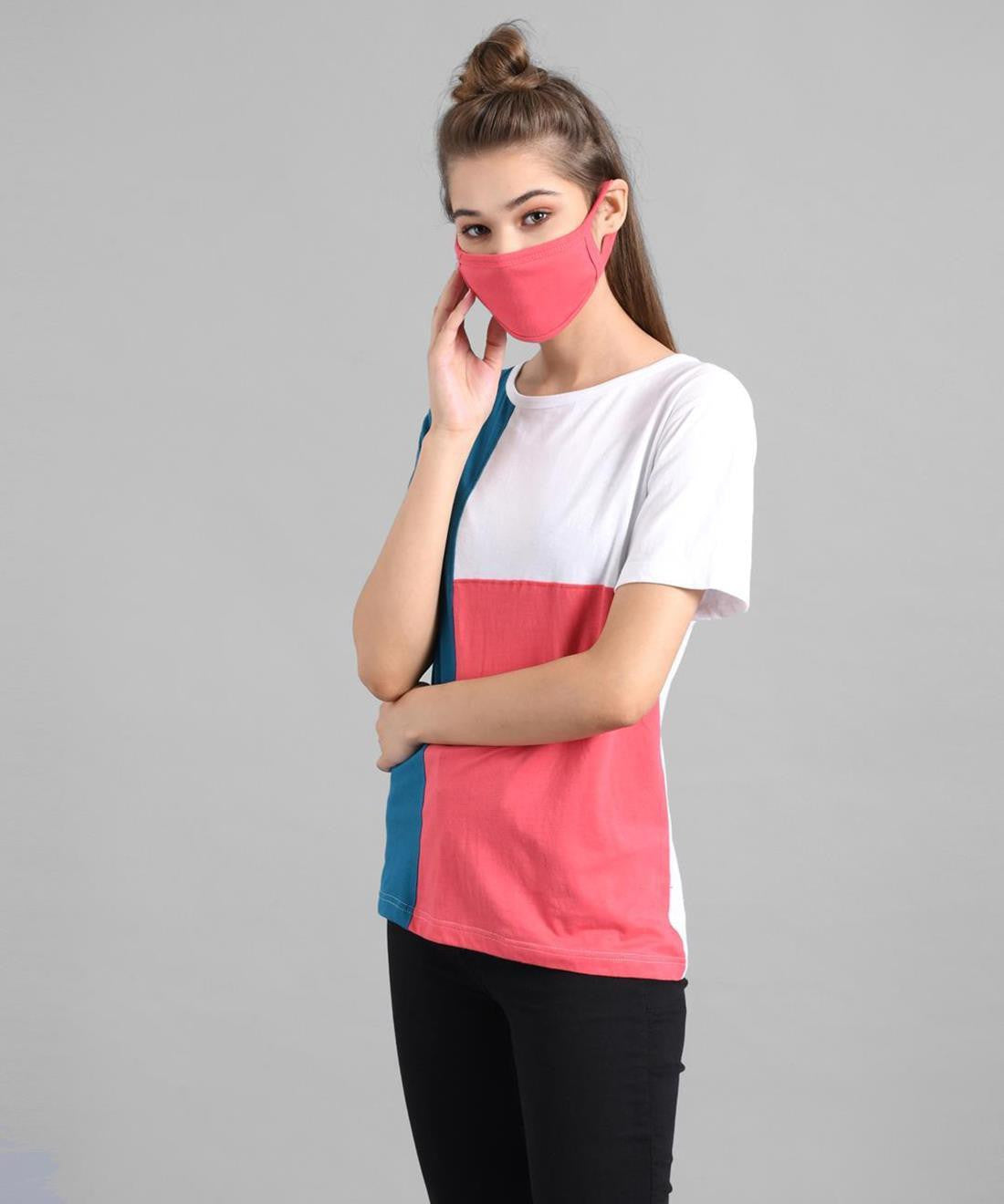 KOTTY Colorblock Women Round Neck Multicolor T-Shirt 