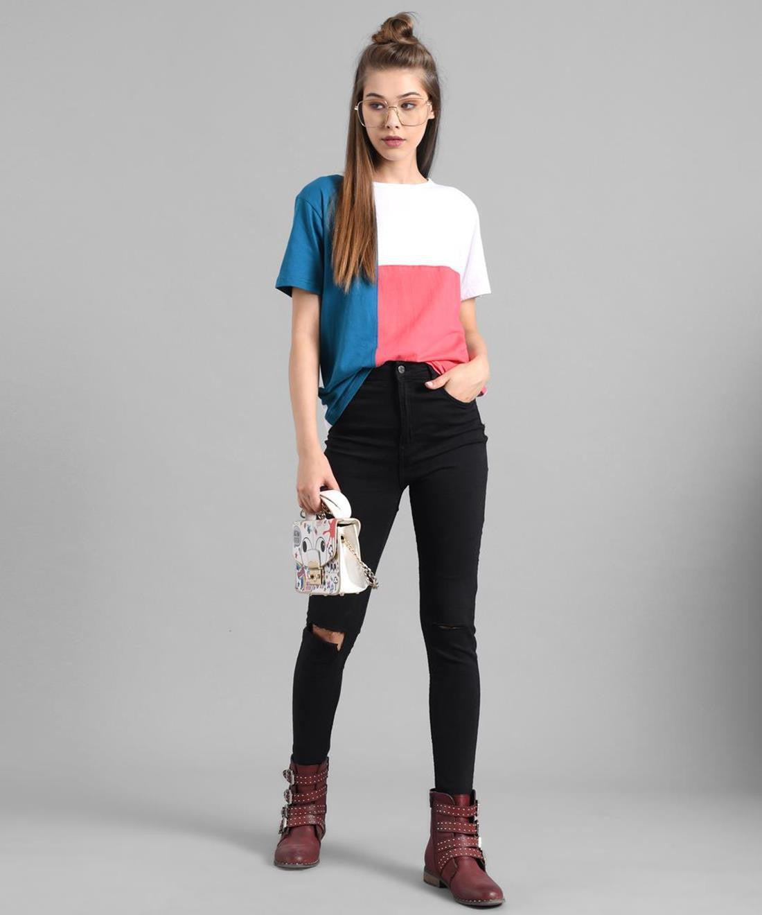 KOTTY Colorblock Women Round Neck Multicolor T-Shirt 