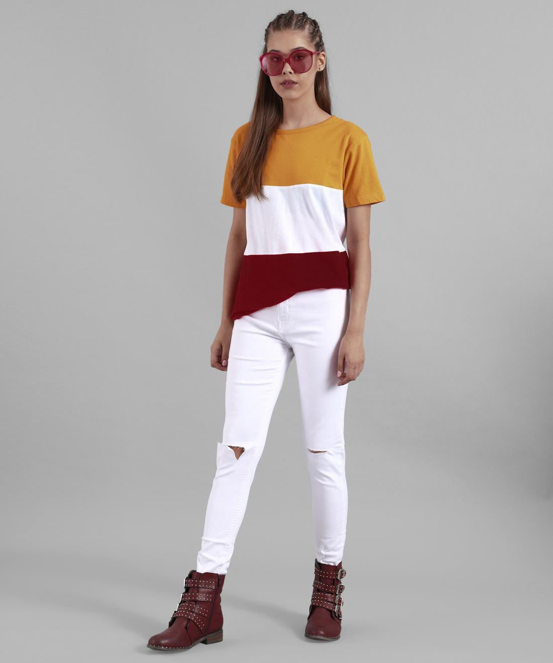 KOTTY Colorblock Women Round Neck Multicolor T-Shirt 