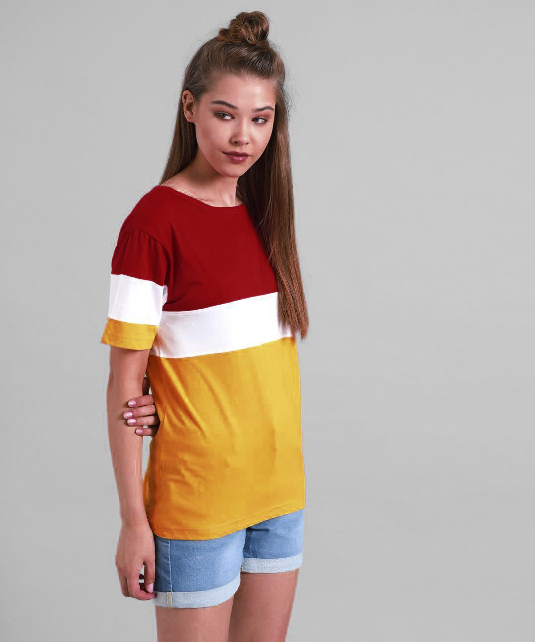 KOTTY Colorblock Women Round Neck Multicolor T-Shirt 