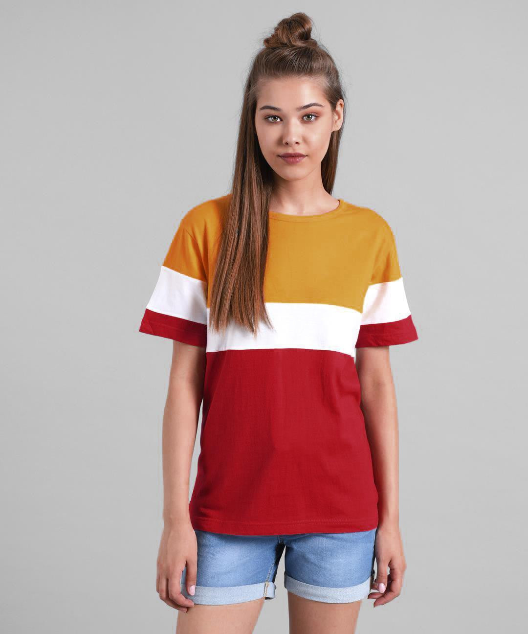KOTTY Colorblock Women Round Neck Multicolor T-Shirt 