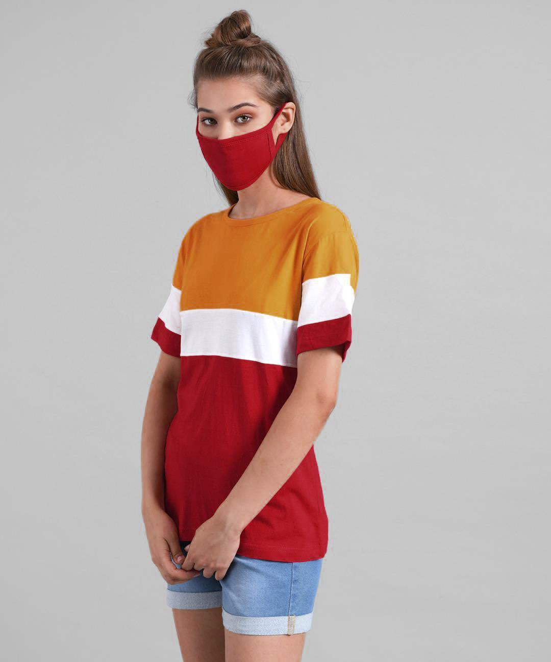 KOTTY Colorblock Women Round Neck Multicolor T-Shirt 