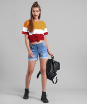 KOTTY Colorblock Women Round Neck Multicolor T-Shirt 