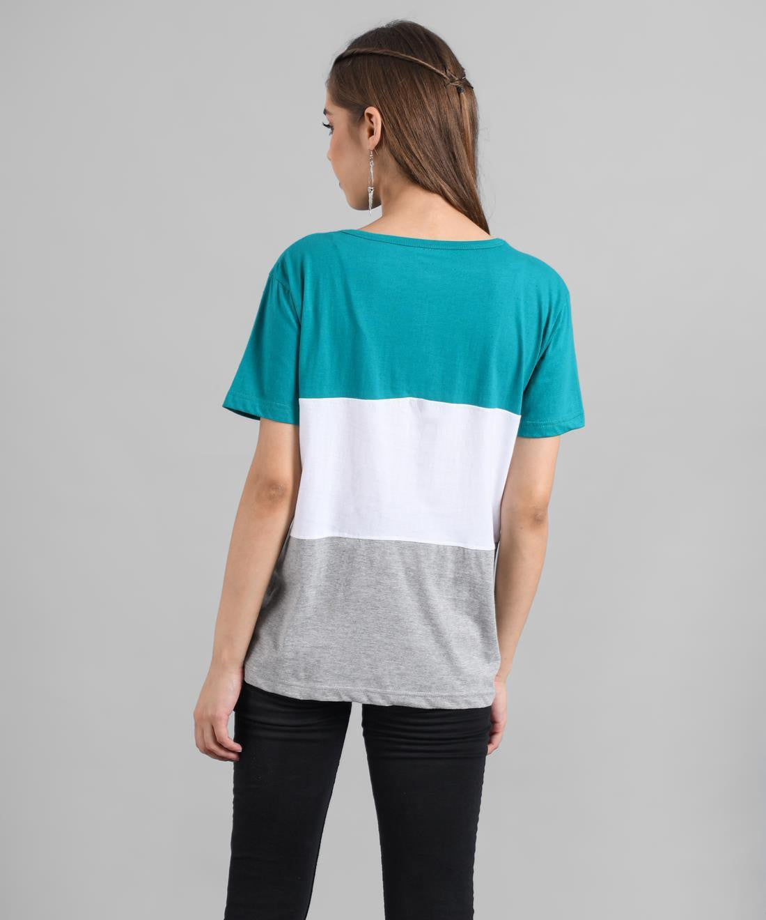 KOTTY Colorblock Women Round Neck White T-Shirt 