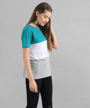 KOTTY Colorblock Women Round Neck White T-Shirt 