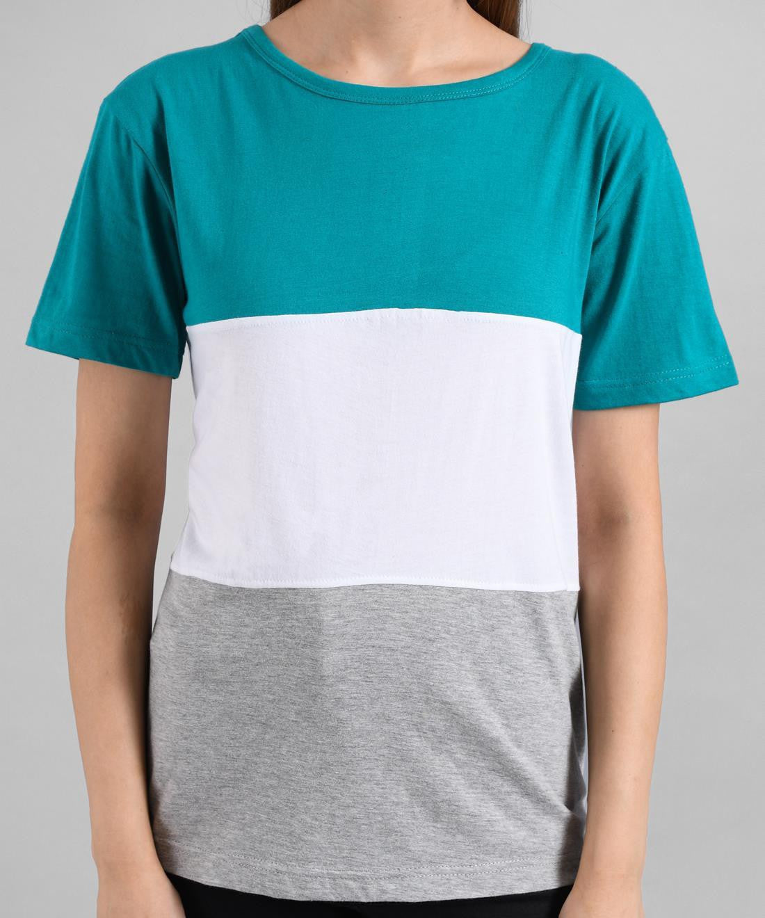 KOTTY Colorblock Women Round Neck White T-Shirt 