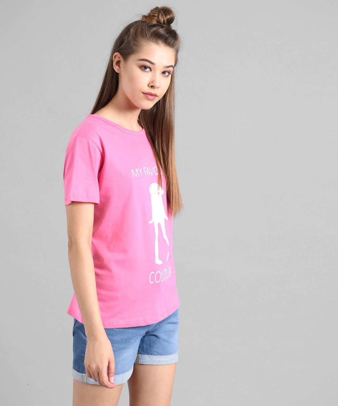 KOTTY Graphic Print Women Round Neck Pink T-Shirt 