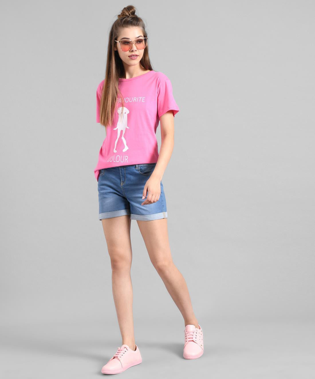 KOTTY Graphic Print Women Round Neck Pink T-Shirt 