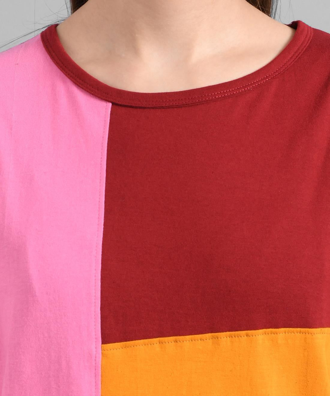 KOTTY Colorblock Women Round Neck Yellow T-Shirt 