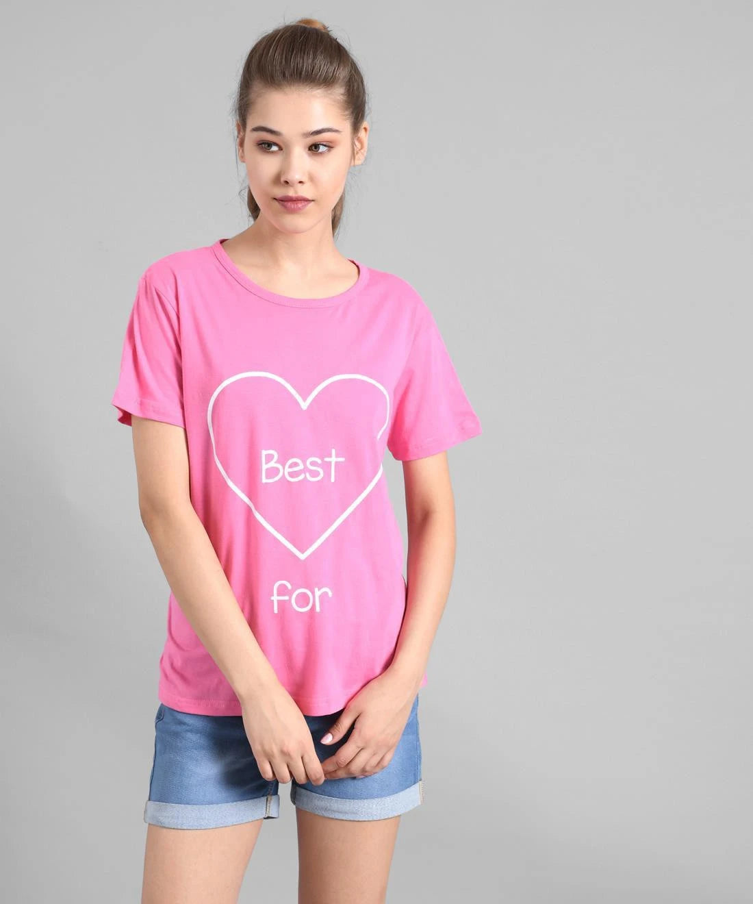 KOTTY Graphic Print Women Round Neck Pink T-Shirt 
