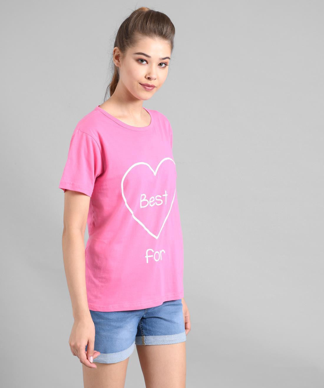 KOTTY Graphic Print Women Round Neck Pink T-Shirt 