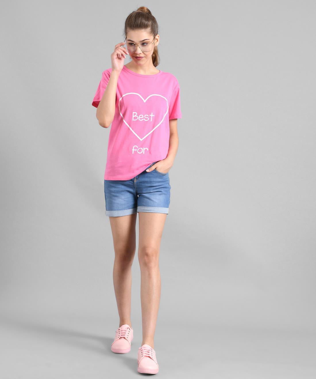 KOTTY Graphic Print Women Round Neck Pink T-Shirt 
