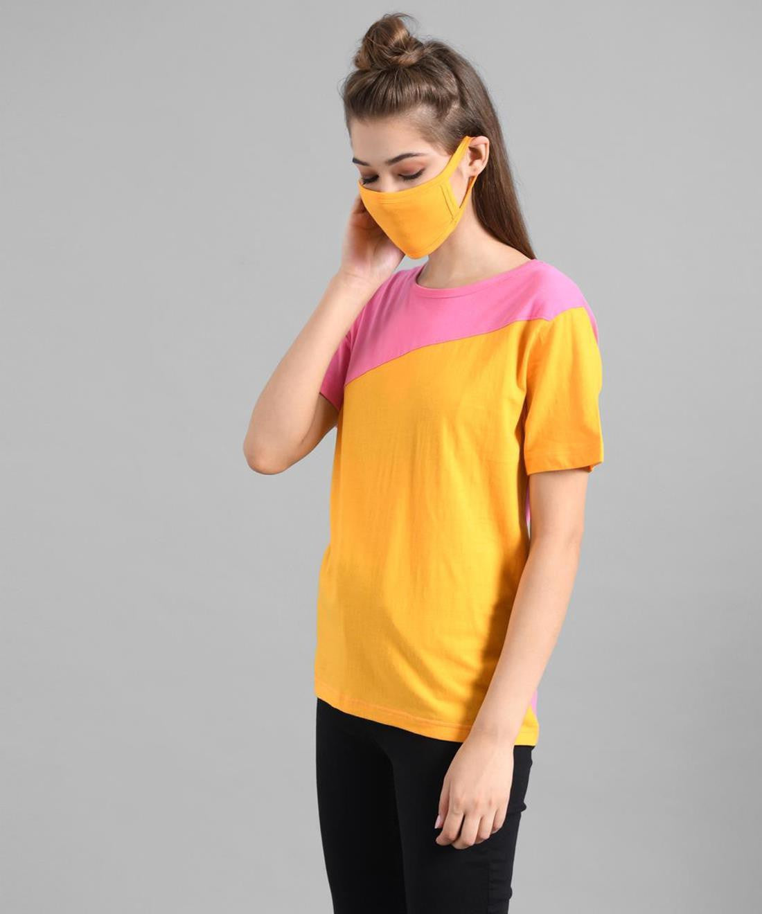 KOTTY Colorblock Women Round Neck Multicolor T-Shirt 