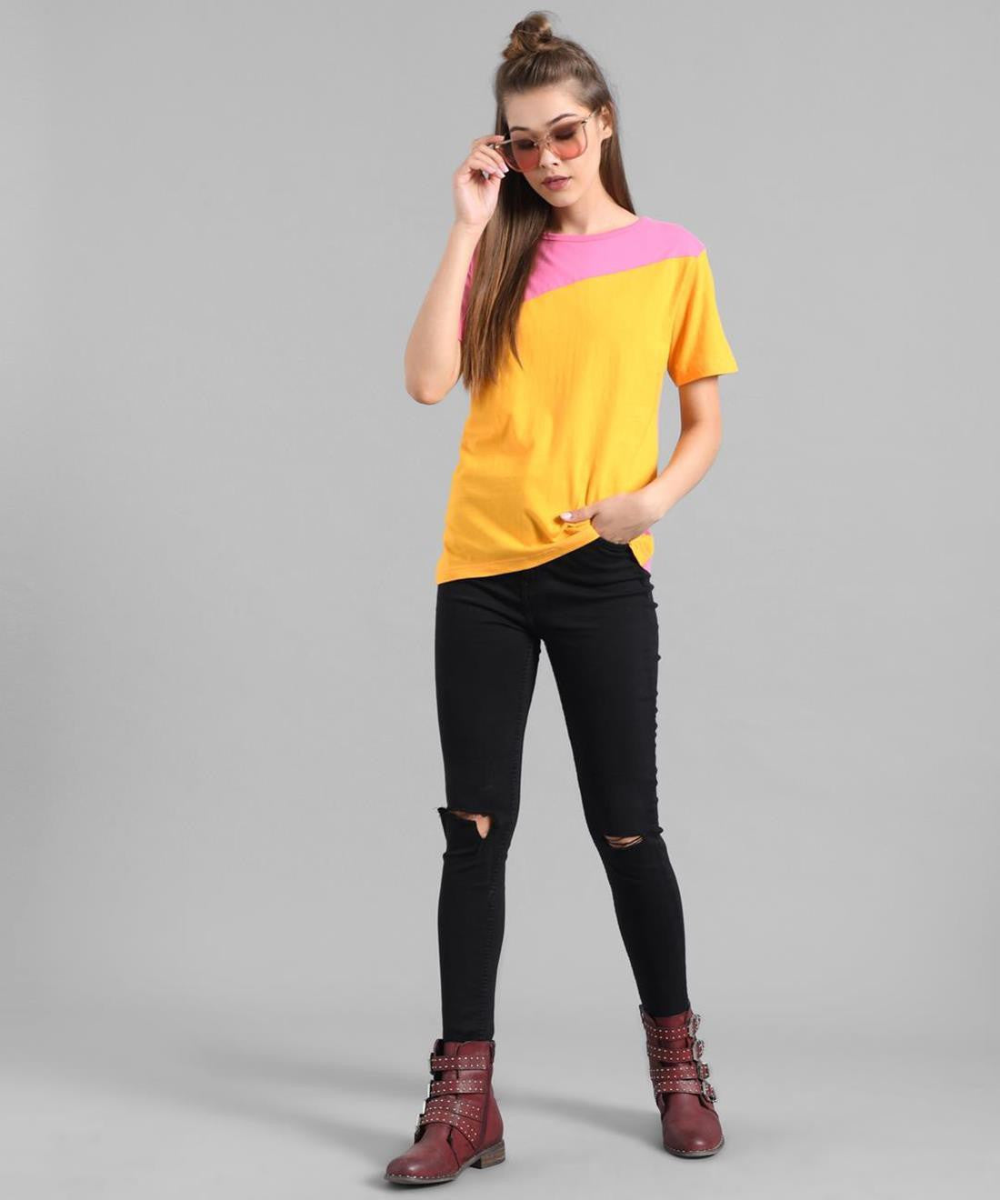 KOTTY Colorblock Women Round Neck Multicolor T-Shirt 