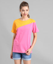 KOTTY Colorblock Women Round Neck Pink T-Shirt 