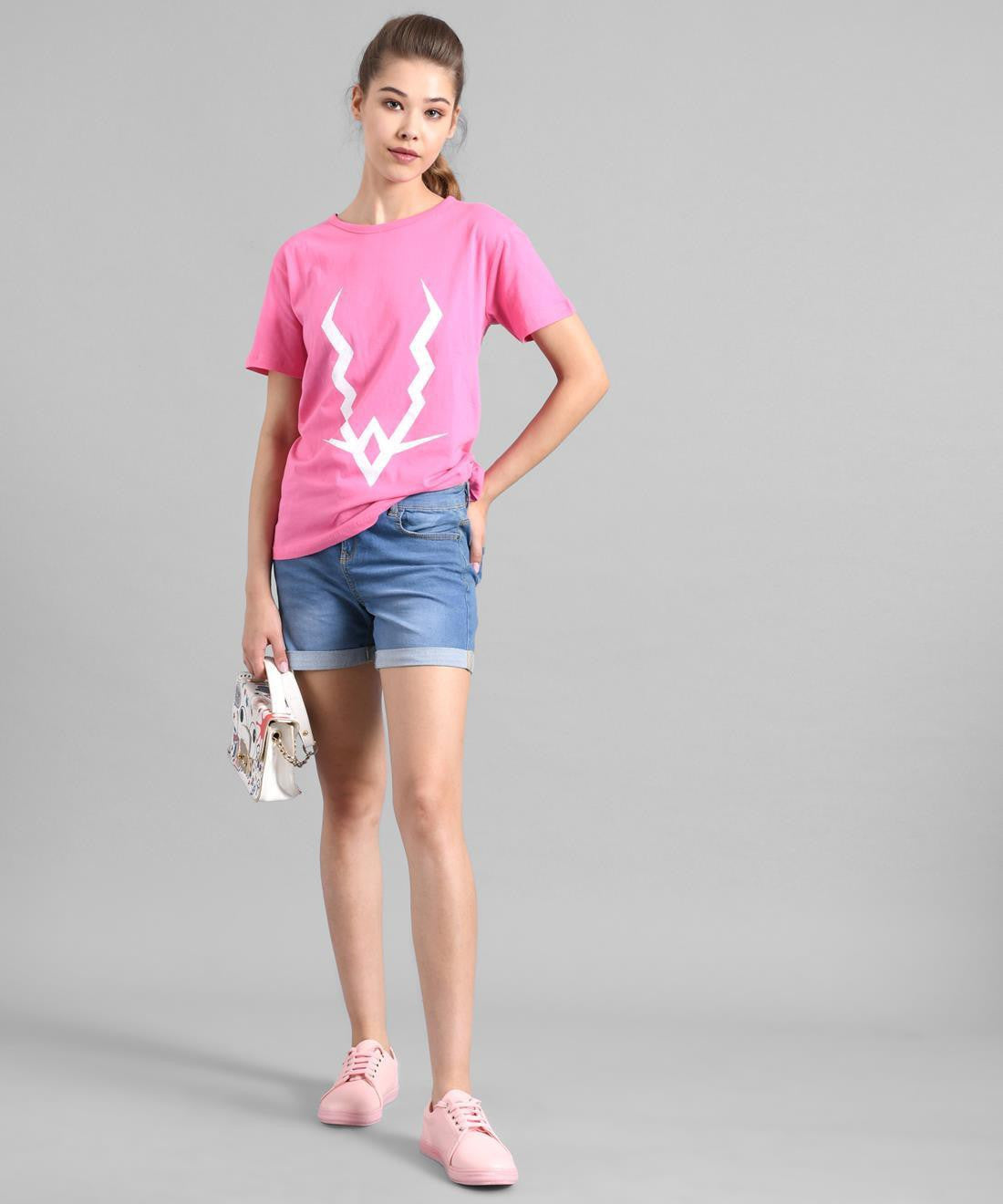 KOTTY Graphic Print Women Round Neck Pink T-Shirt 