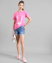 KOTTY Graphic Print Women Round Neck Pink T-Shirt 