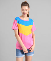 KOTTY Colorblock Women Round Neck Pink T-Shirt 