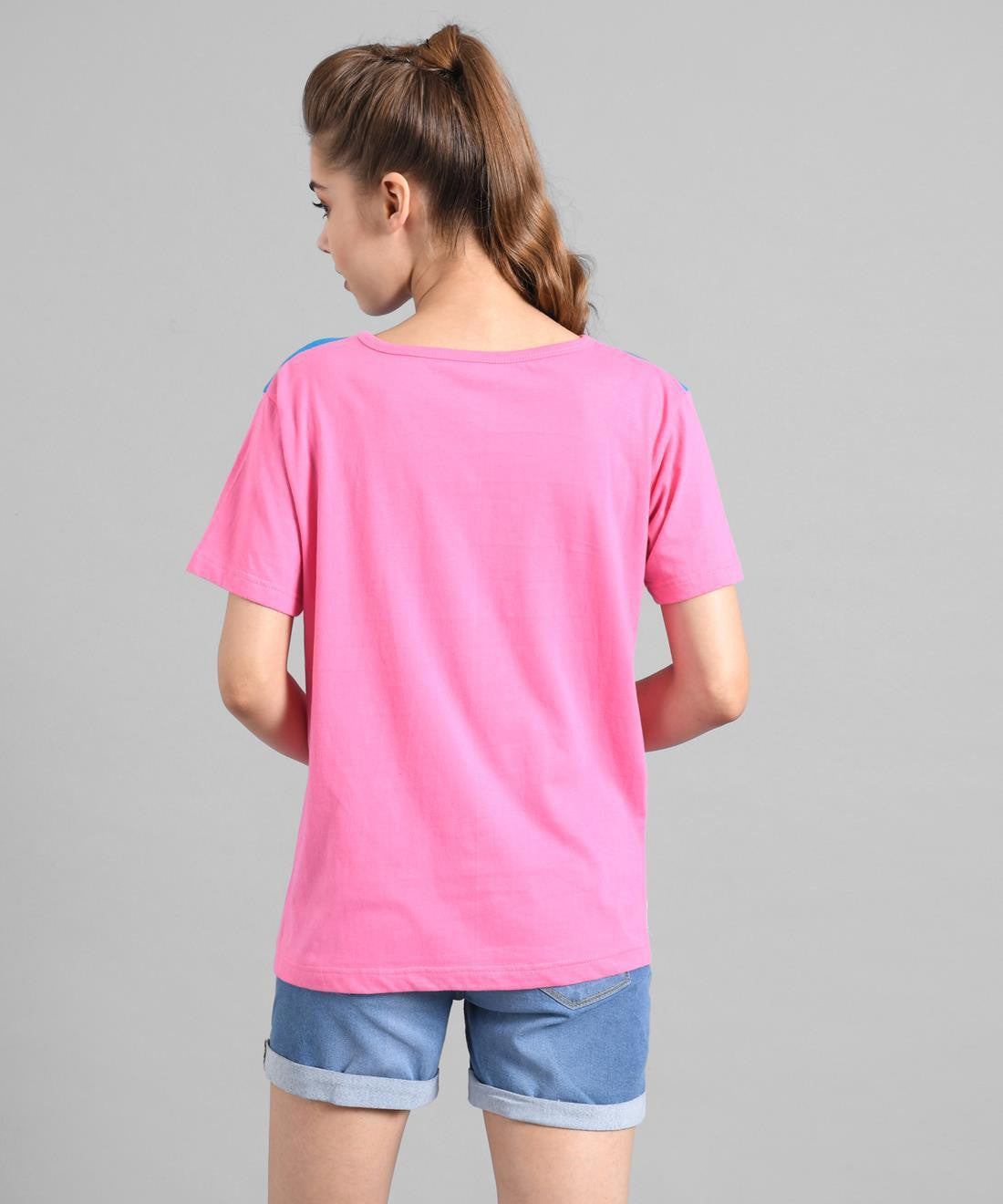 KOTTY Colorblock Women Round Neck Pink T-Shirt 