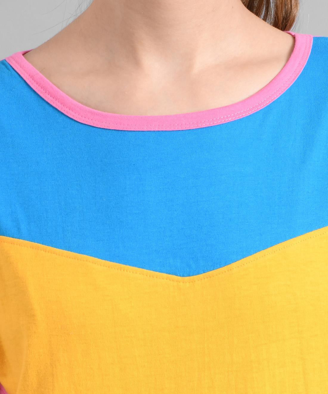 KOTTY Colorblock Women Round Neck Pink T-Shirt 