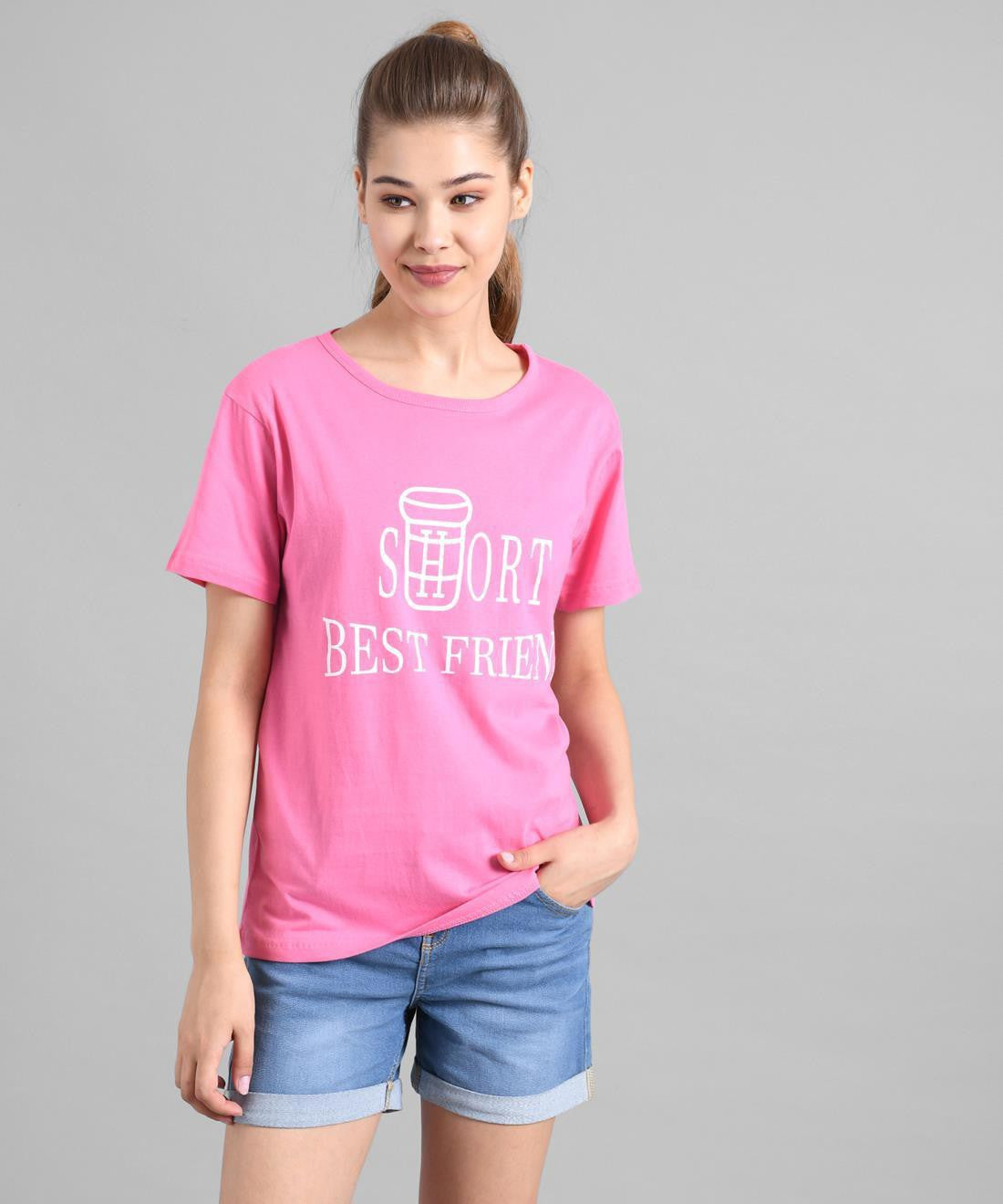 KOTTY Graphic Print Women Round Neck Pink T-Shirt 