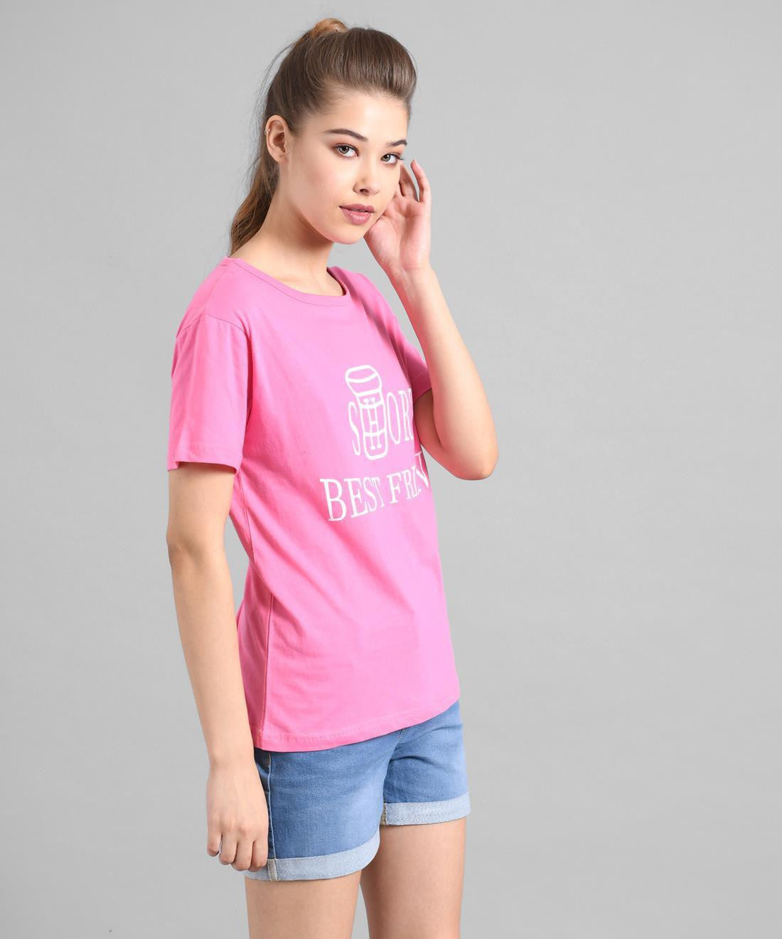 KOTTY Graphic Print Women Round Neck Pink T-Shirt 
