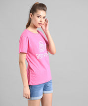 KOTTY Graphic Print Women Round Neck Pink T-Shirt 