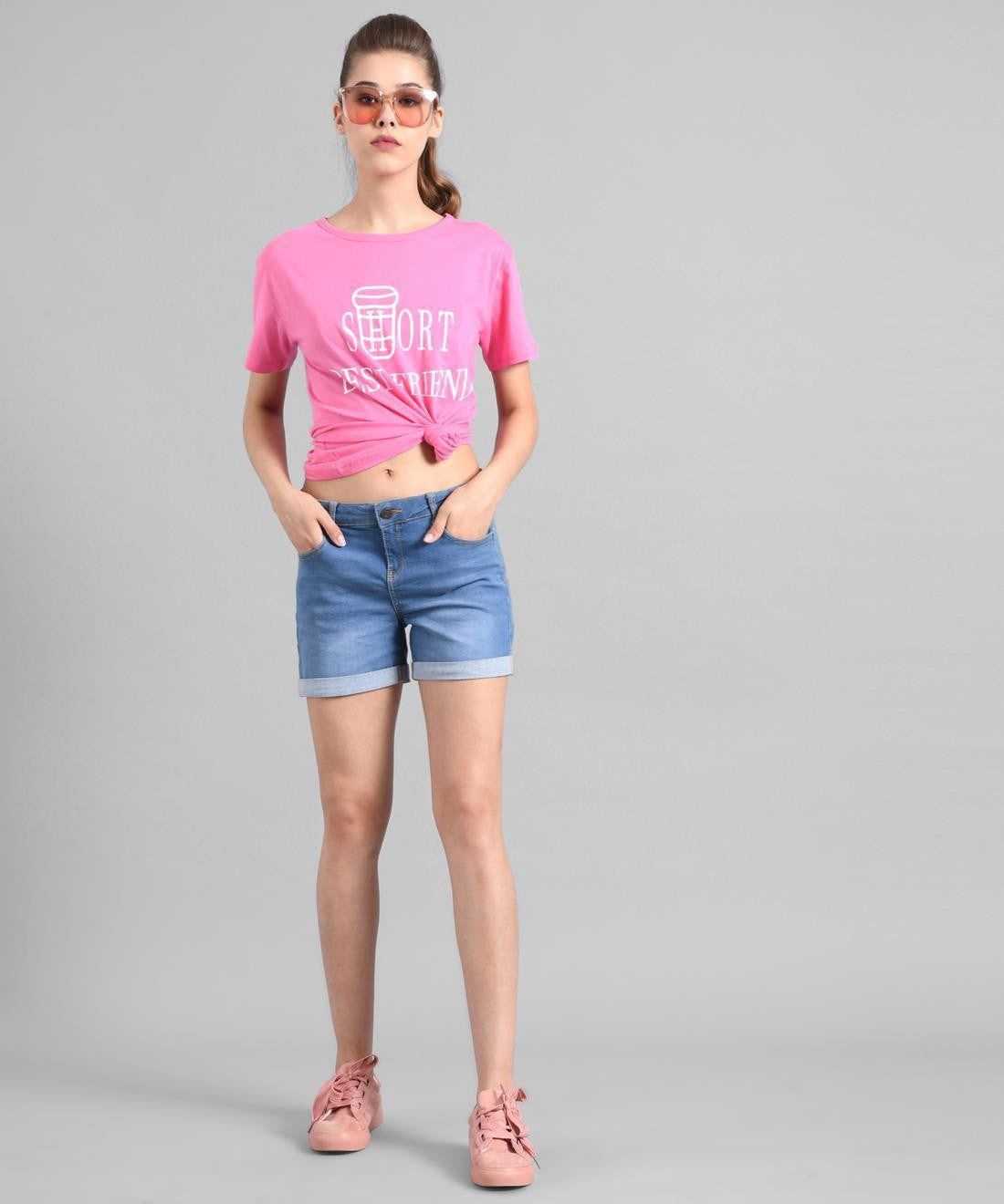 KOTTY Graphic Print Women Round Neck Pink T-Shirt 