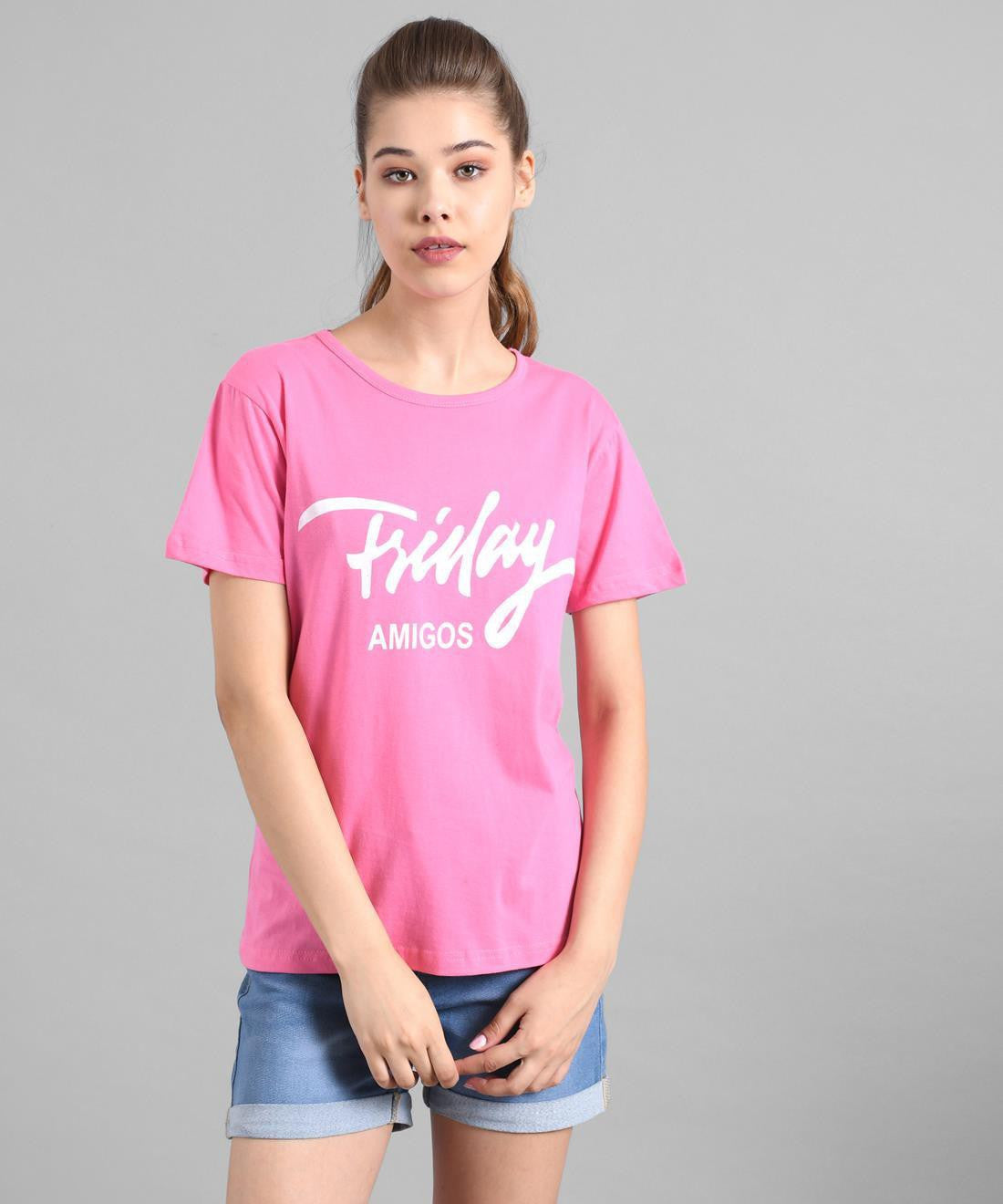 KOTTY Graphic Print Women Round Neck Pink T-Shirt 