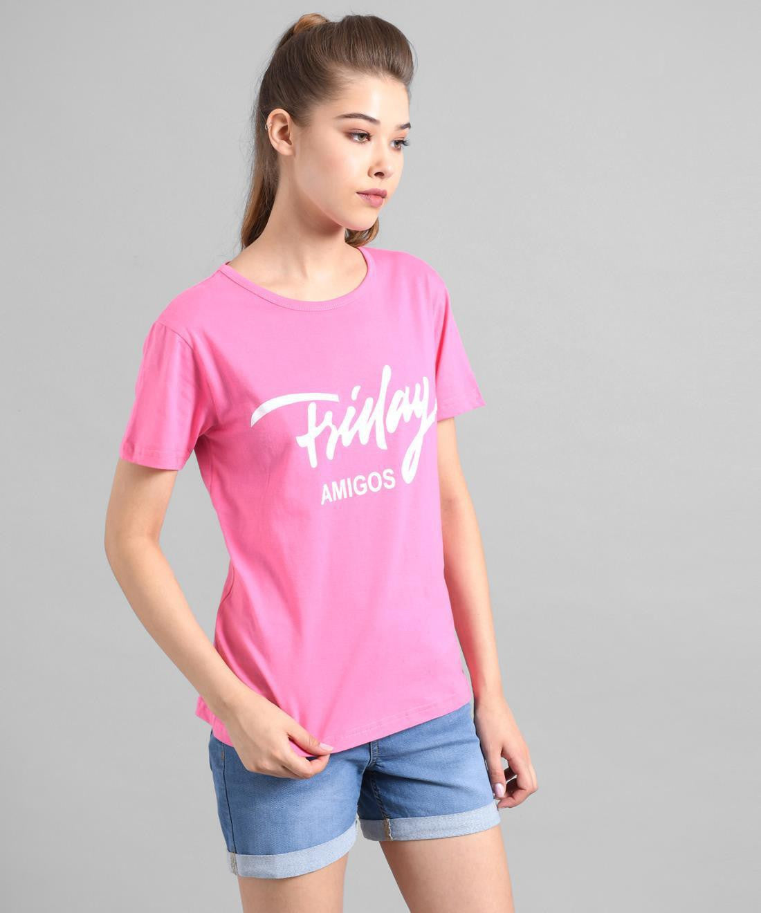 KOTTY Graphic Print Women Round Neck Pink T-Shirt 