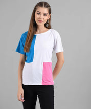 KOTTY Colorblock Women Round Neck Blue T-Shirt 
