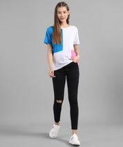 KOTTY Colorblock Women Round Neck Blue T-Shirt 