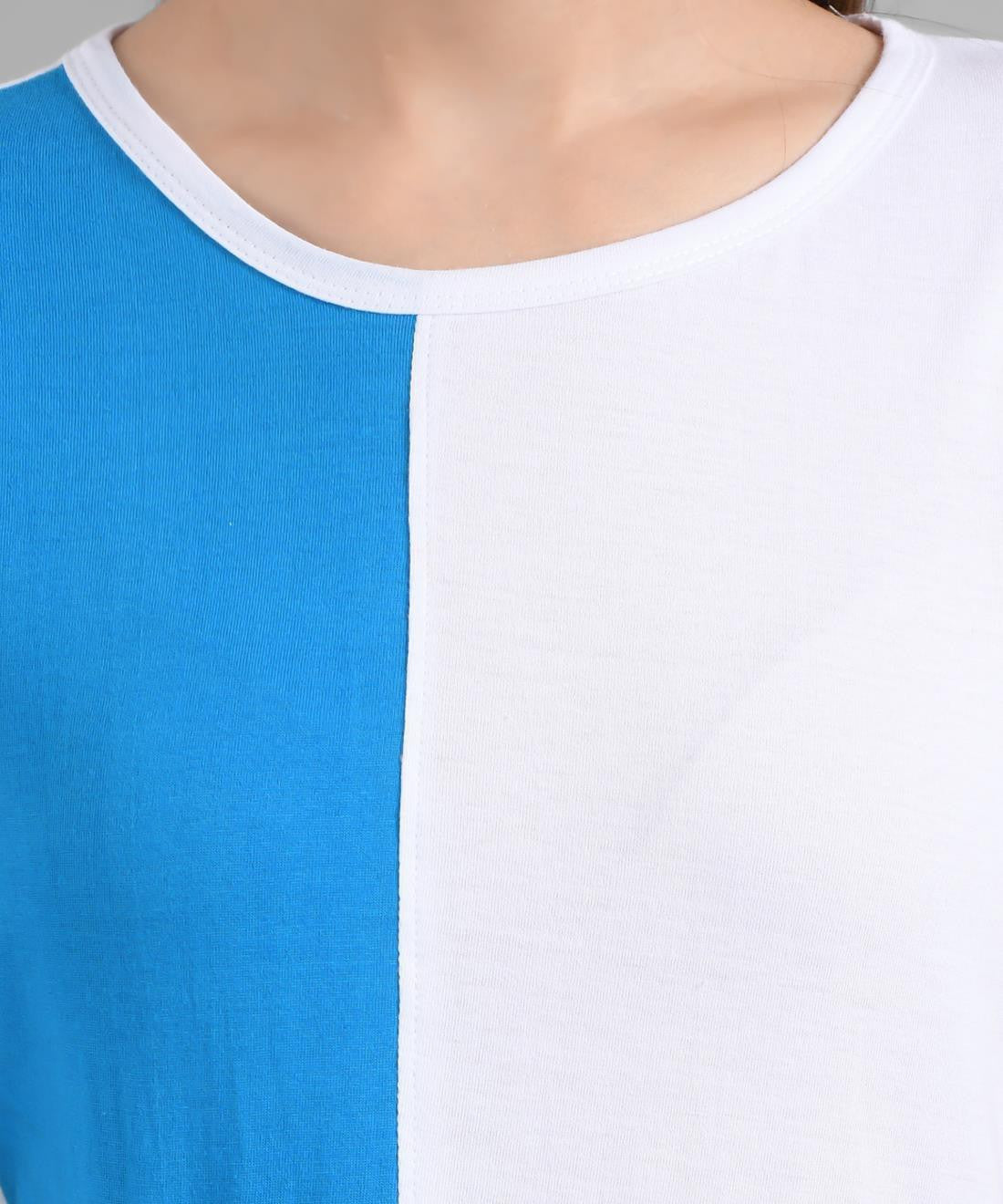 KOTTY Colorblock Women Round Neck Blue T-Shirt 