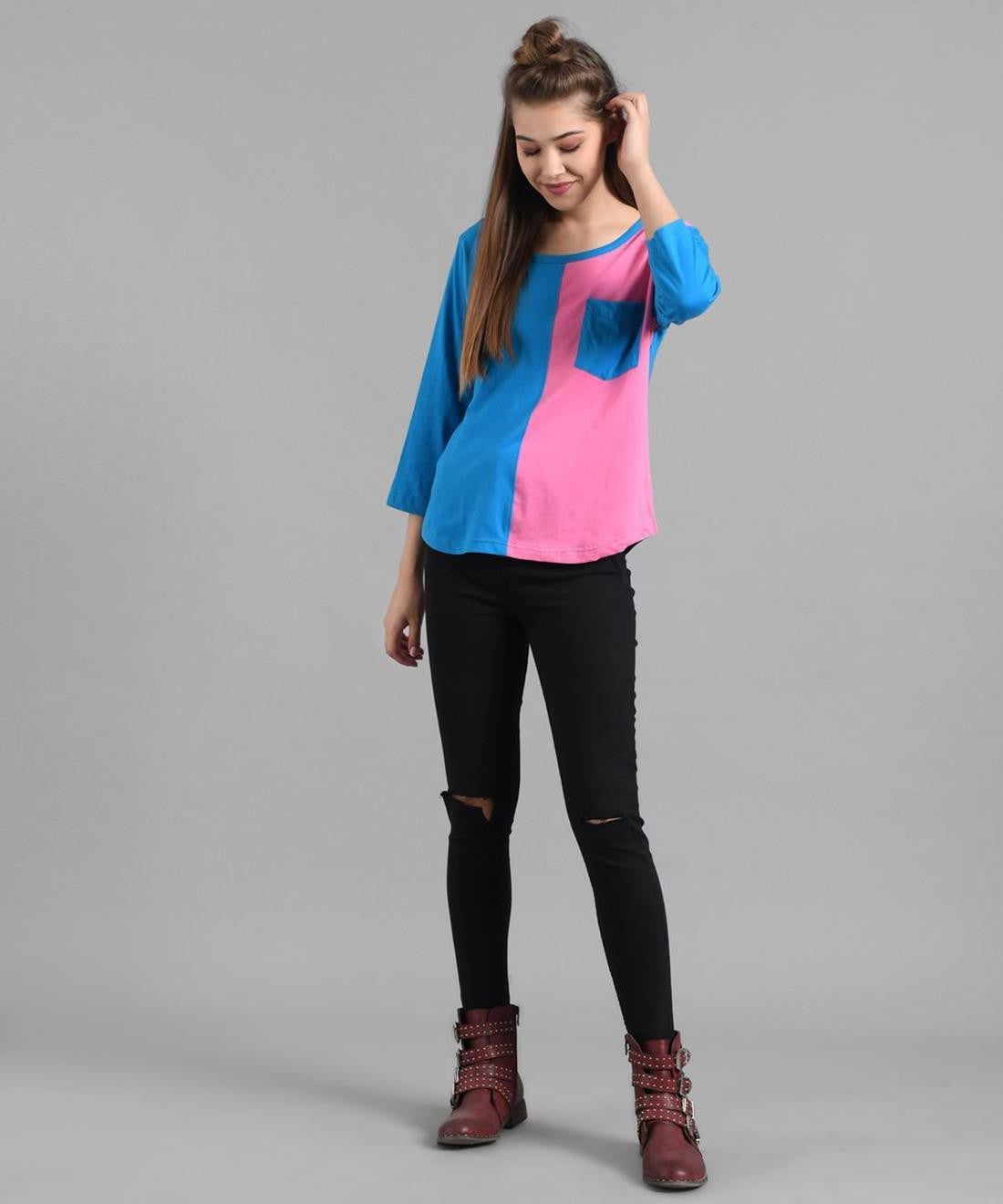 KOTTY Colorblock Women Round Neck Multicolor T-Shirt 
