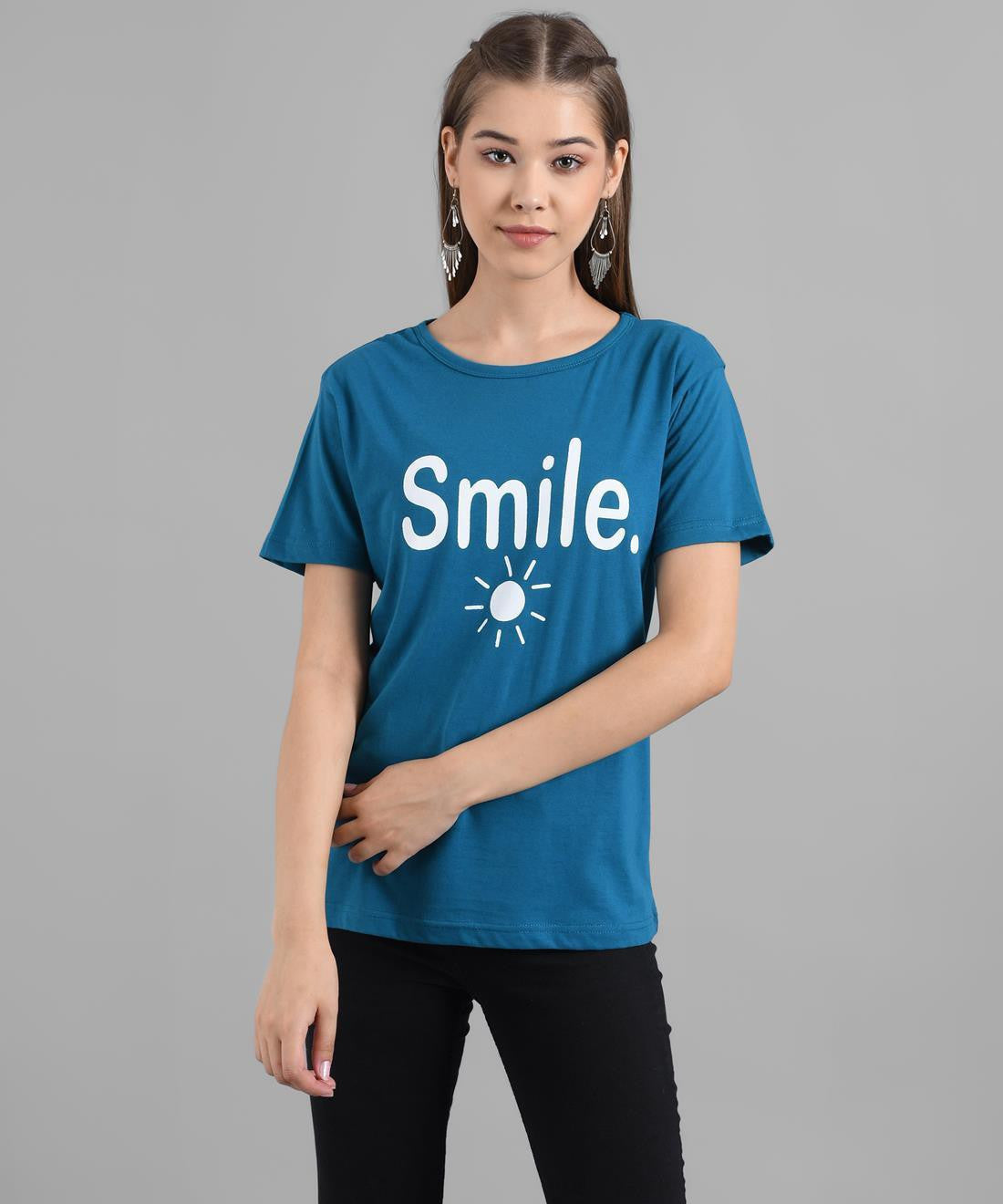 KOTTY Graphic Print Women Round Neck Blue T-Shirt 