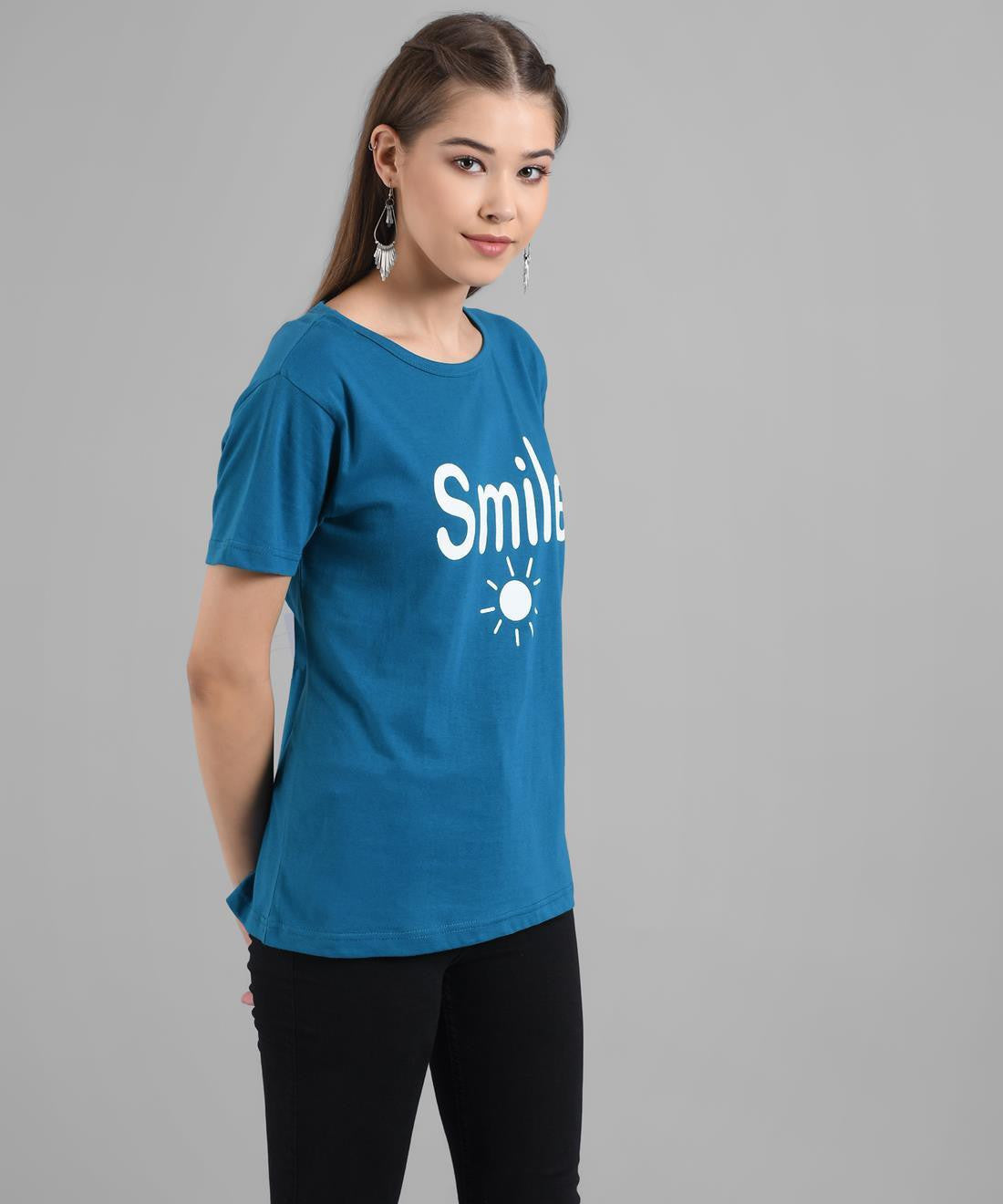 KOTTY Graphic Print Women Round Neck Blue T-Shirt 